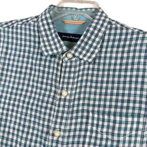 Tommy Bahama Mens Short Sleeve Gingham 100% Linen Button Up Shirt Size Large